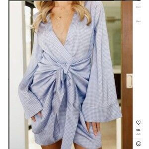 Shades of Roses Paloma Faux Wrap Dress Blue Floral Size S Adjustable Waist Ruffl